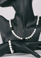 Echte Zucht-Perlen-Kette+Armband P019 weiß/Onyx