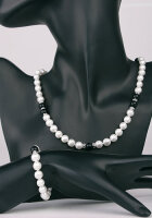 Echte Zucht-Perlen-Kette+Armband P019 weiß/Onyx