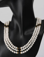 Echtes Zucht-Perlen-Collier dreireihig m.Onyx...