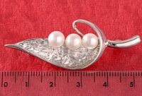 Brosche Süßwasser Zucht Perlen P296 3-Perlen Weiß 6-7mm NEU