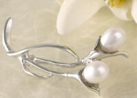 STELYNA Exquisite Brosche P303 Blume mit 2 Süßwasser Zuchtperlen Oval Weiß