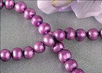 P394 Echter Süßwasser-Perlen-Strang barock 8-9mm 40cm lang offen Pink metallic