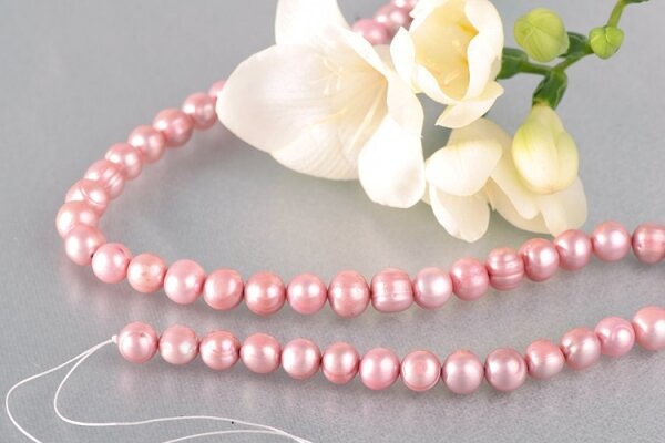 P395 Echter Süßwasser-Perlen-Strang barock 9-10mm 40cm lang offen Rosa