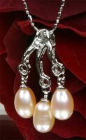 Echtes Exklusives Zucht-Collier 3-Perlen 18KGP...