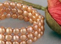 3-reihiges Zuchtperlen Armband - Champagner Farben - aus...