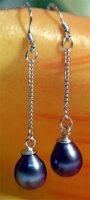 Perlenohrring Paar an 925 SS Silber Bressur  - Thaiti Schwarz-Grau Violett - 6-7mm - gefärbt