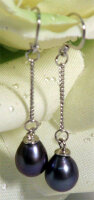 Perlenohrring Paar an 925 SS Silber Bressur  - Thaiti Schwarz-Grau Violett - 6-7mm - gefärbt