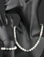 Set Armband+Kette mit echter Jade Schnappverschluss Kette ca. 43cm T03