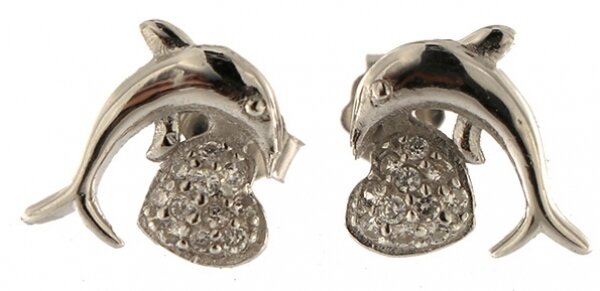 Ohrstecker Delphin Silber  - 925 Sterling Silber - mit Strass Steinen OSDSS01