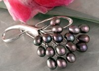 STELYNA Exquisite Brosche P308 Blüte aus vielen Süßwasser Zuchtperlen Oval Violett-Schwarz Tahiti