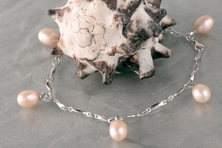 Silberarmband 925 mit lachsfarbenen Perlen